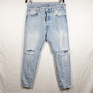 Levi’s Light Wash 501 High Rise Distressed Jeans
